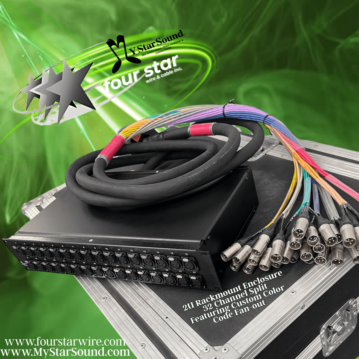 2U Rackmount enclosure 32 Channel Split featuring custom color code fanout