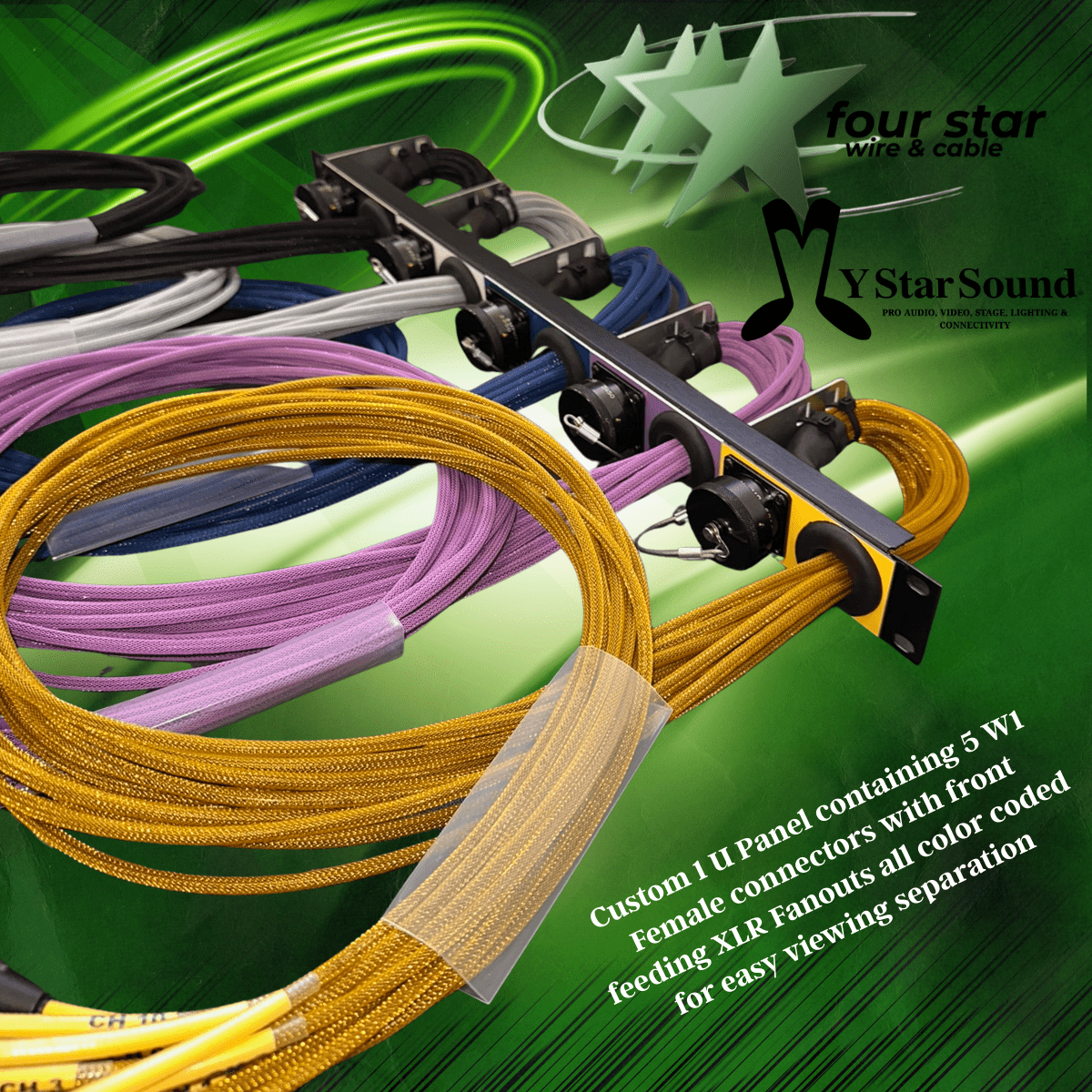 Multi-Colored 1U Panel w/5 W1 female connectors