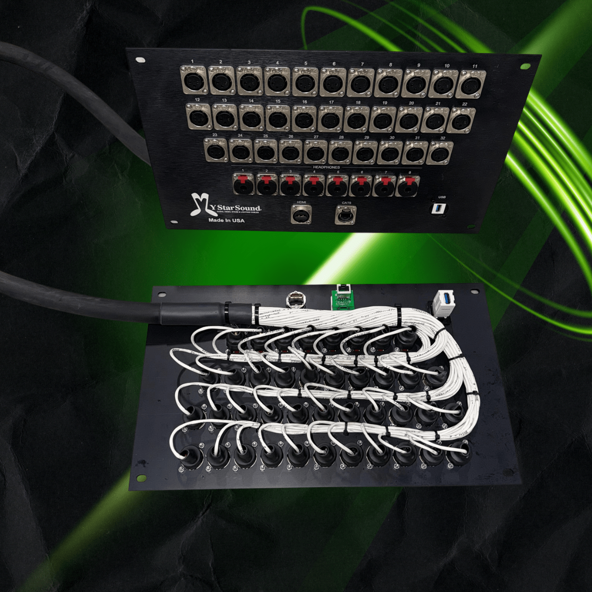 Custom wall plates for Studio/Control room. 32 XLR lines & 8 TRS headphone lines